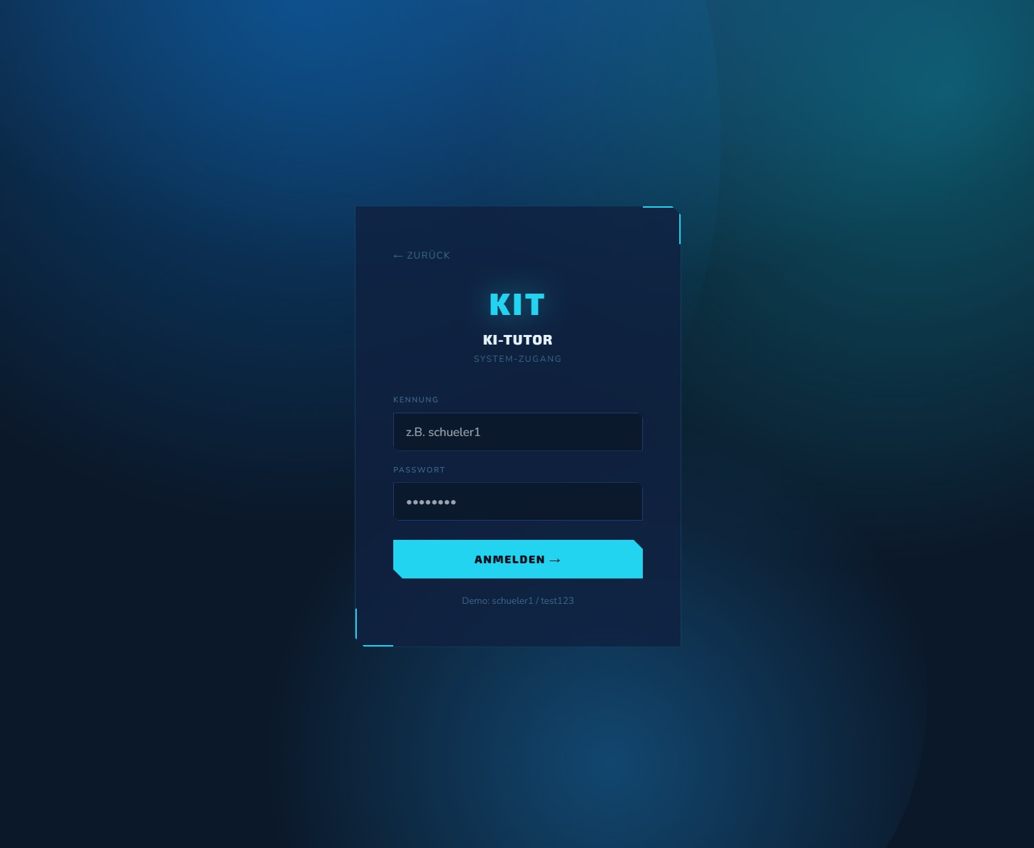 Login-Screen des KI-Tutors
